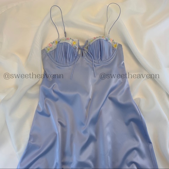 Paloma Slip Dress For Love & Lemons Blue Floral Silk - Picture 2 of 6